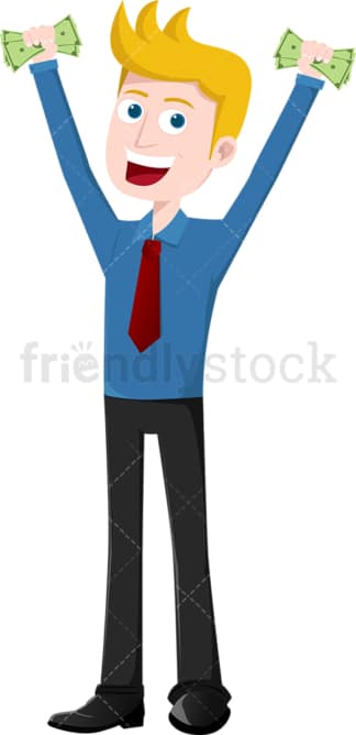 Man holding stacks of money in hist fists. PNG - JPG and vector EPS file formats (infinitely scalable). Image isolated on transparent background.