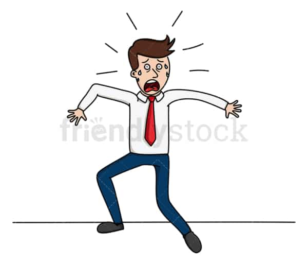 Terrified businessman backed up against wall. PNG - JPG and vector EPS file formats (infinitely scalable). Image isolated on transparent background.