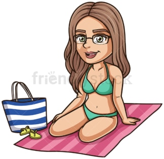 Young woman on beach towel. PNG - JPG and vector EPS (infinitely scalable).