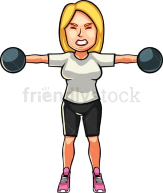 A blonde womAn exercising with dumbbells. PNG - JPG and vector EPS file formats (infinitely scalable). Image isolated on transparent background.