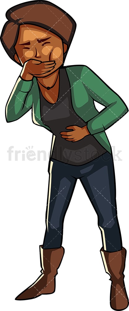 Black woman about to vomit. PNG - JPG and vector EPS file formats (infinitely scalable). Image isolated on transparent background.