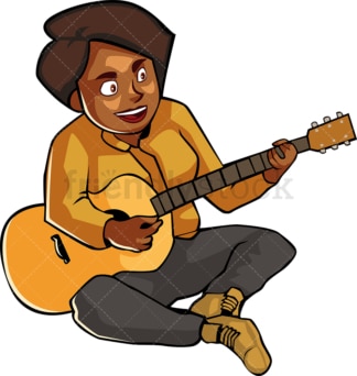 Black woman on the ground playing the guitar. PNG - JPG and vector EPS file formats (infinitely scalable). Image isolated on transparent background.