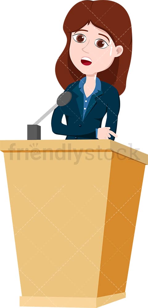 Stressed woman behind podium. PNG - JPG and vector EPS file formats (infinitely scalable). Image isolated on transparent background.