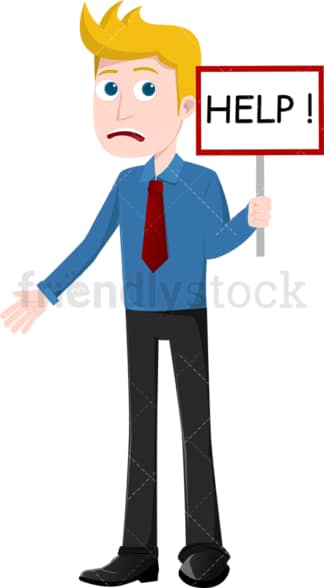 Businessman holding help sign. PNG - JPG and vector EPS file formats (infinitely scalable). Image isolated on transparent background.