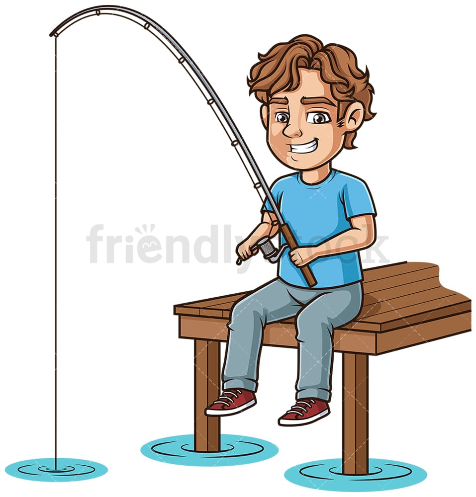 Download Man Fishing From A Dock Cartoon Clipart Vector - FriendlyStock
