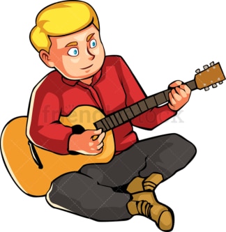 Man on the ground playing the guitar. PNG - JPG and vector EPS file formats (infinitely scalable). Image isolated on transparent background.