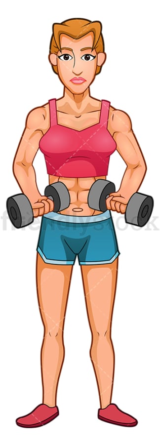 Muscular woman exercising with dumbbells. PNG - JPG and vector EPS (infinitely scalable).