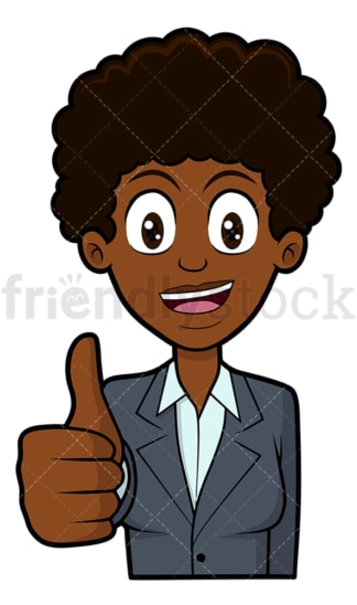Triumphant black businesswoman thumbs up. PNG - JPG and vector EPS file formats (infinitely scalable). Image isolated on transparent background.