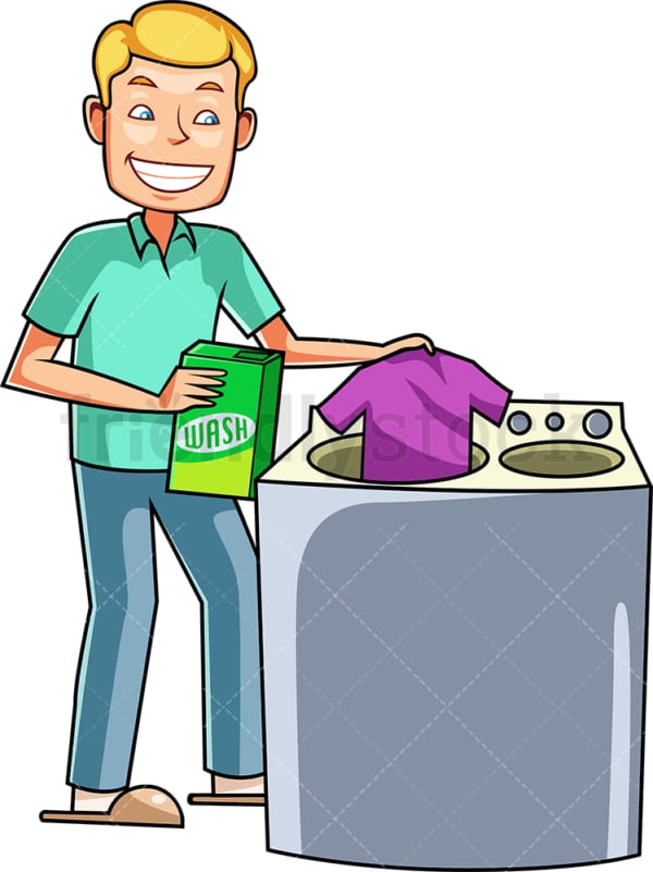 Young man doing the laundry. PNG - JPG and vector EPS file formats (infinitely scalable). Image isolated on transparent background.