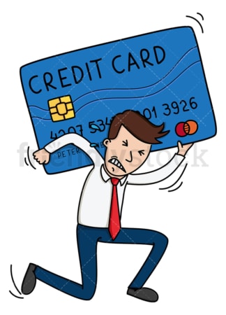 Business man under big credit card debt. PNG - JPG and vector EPS (infinitely scalable).