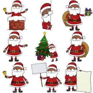 Black santa claus clipart bundle. PNG - JPG and infinitely scalable vector EPS - on white or transparent background.