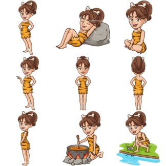 Cave woman cartoon character bundle 2. PNG - JPG and infinitely scalable vector EPS - on white or transparent background.