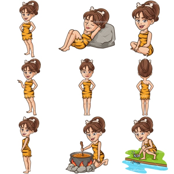 Cave woman cartoon character bundle 2. PNG - JPG and infinitely scalable vector EPS - on white or transparent background.