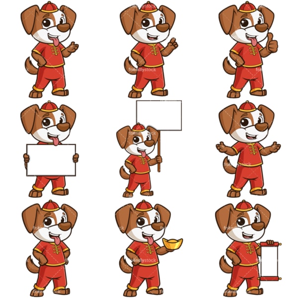 Chinese new year of the dog cartoon character. PNG - JPG and infinitely scalable vector EPS - on white or transparent background.