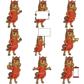 Chinese new year of the horse cartoon character. PNG - JPG and infinitely scalable vector EPS - on white or transparent background.