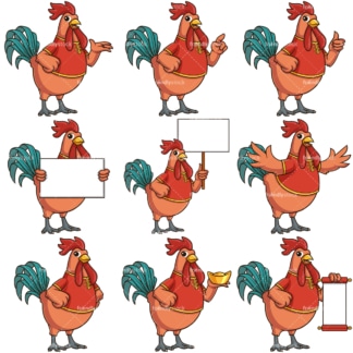 Chinese new year of the rooster cartoon character. PNG - JPG and infinitely scalable vector EPS - on white or transparent background.