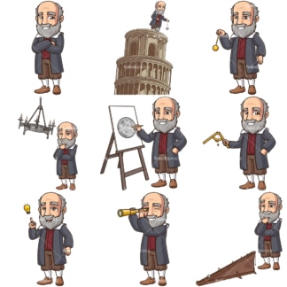 Galileo galilei vector graphics bundle. PNG - JPG and infinitely scalable vector EPS - on white or transparent background.