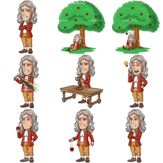 Isaac newton vector graphics bundle. PNG - JPG and infinitely scalable vector EPS - on white or transparent background.