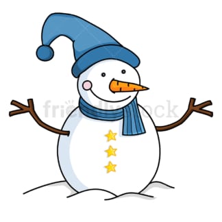 Snowman wearing blue christmas hat. PNG - JPG and vector EPS file formats (infinitely scalable). Image isolated on transparent background.