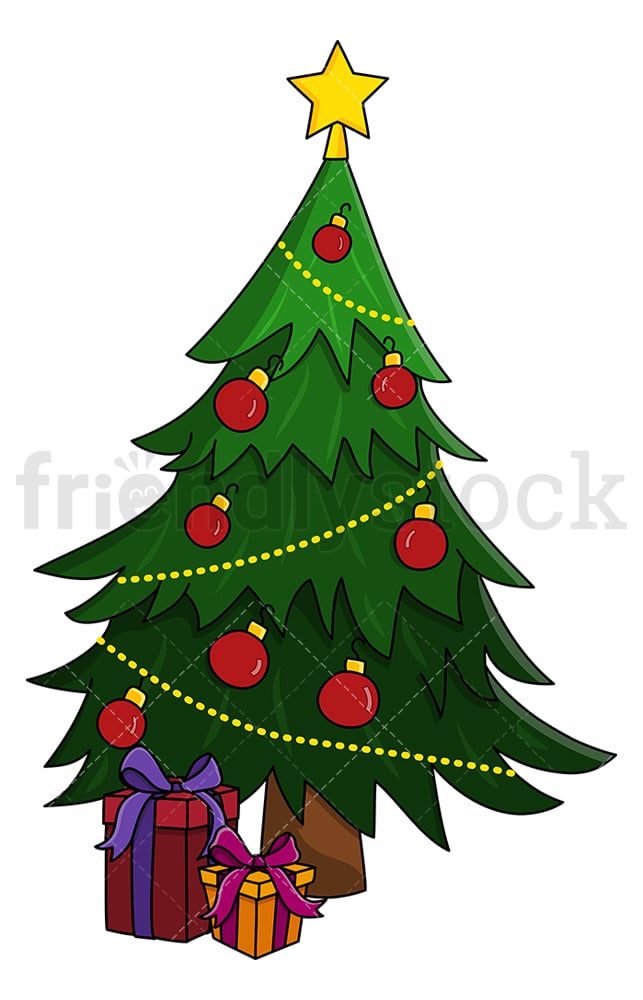 Christmas Tree With Presents Under It Cartoon Clipart