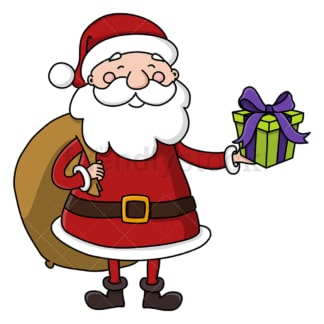 Santa with gift bag holding present. PNG - JPG and vector EPS (infinitely scalable).
