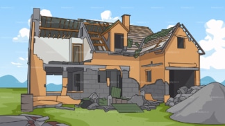 Semi demolished house background in 16:9 aspect ratio. PNG - JPG and vector EPS file formats (infinitely scalable).