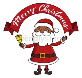 Black santa claus ringing christmas bell. PNG - JPG and vector EPS (infinitely scalable).