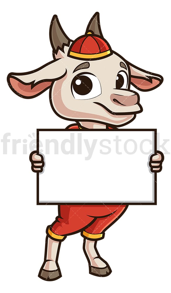 Chinese new year goat holding blank sign. PNG - JPG and vector EPS (infinitely scalable).