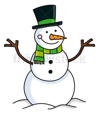 Snowman wearing hat and green scarf. PNG - JPG and vector EPS file formats (infinitely scalable). Image isolated on transparent background.