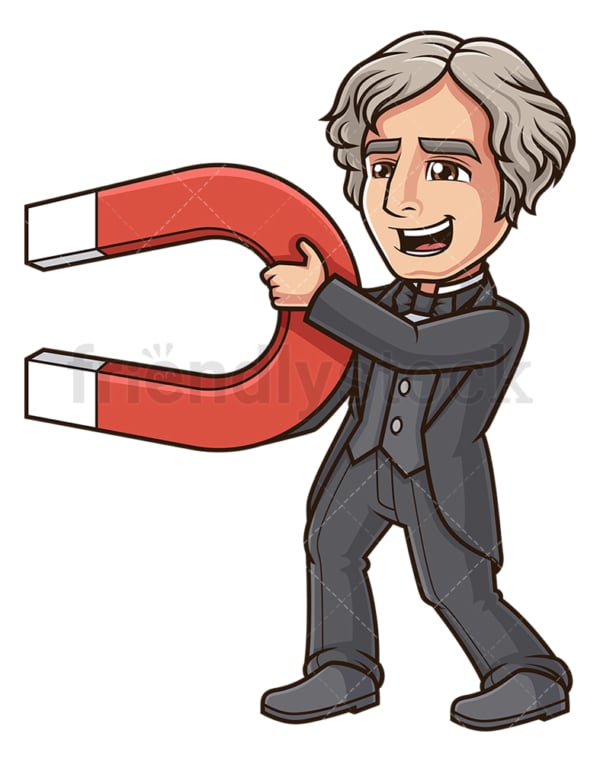 Michael faraday holding magnet. PNG - JPG and vector EPS (infinitely scalable).