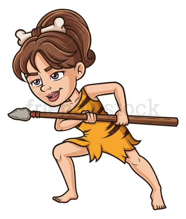 Cavewoman attacking with spear. PNG - JPG and vector EPS (infinitely scalable).