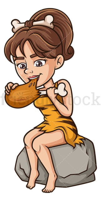 Hungry cavewoman eating meat. PNG - JPG and vector EPS (infinitely scalable).
