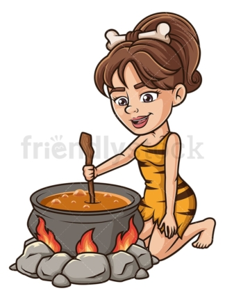 Cavewoman stirring the pot. PNG - JPG and vector EPS (infinitely scalable).