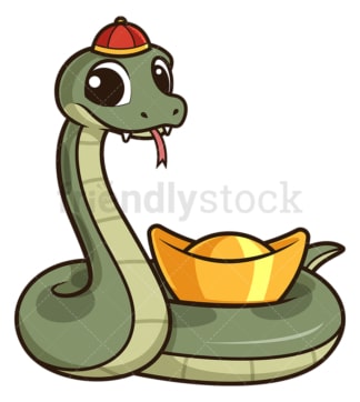 New year snake holding chinese gold ignot. PNG - JPG and vector EPS (infinitely scalable).