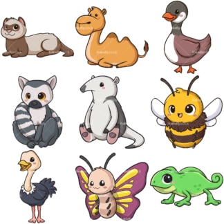 Kawaii animals clipart bundle 7. PNG - JPG and infinitely scalable vector EPS - on white or transparent background.