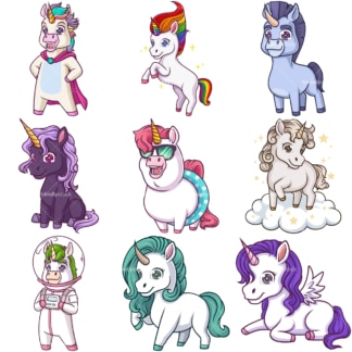 Unicorns clipart collection 4. PNG - JPG and infinitely scalable vector EPS - on white or transparent background.
