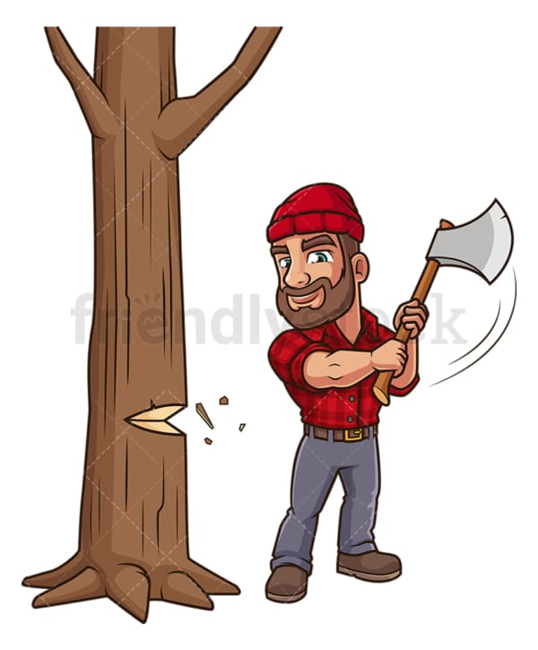 Lumberjack cutting down tree. PNG - JPG and vector EPS (infinitely scalable).