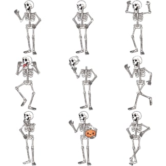 Human skeleton character cartoon bundle. PNG - JPG and infinitely scalable vector EPS - on white or transparent background.