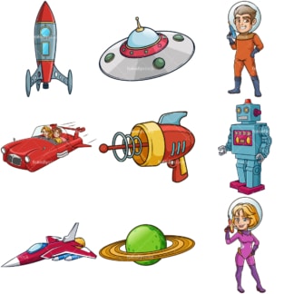 Retro sci-fi clipart collection. PNG - JPG and infinitely scalable vector EPS - on white or transparent background.