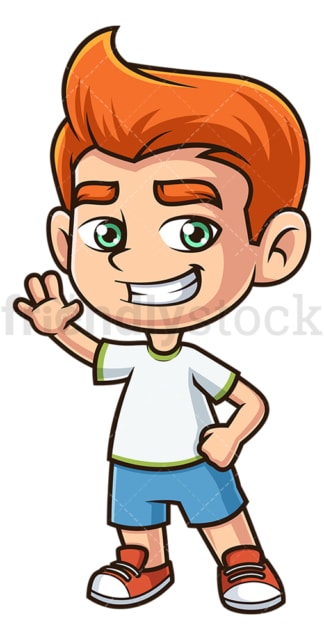 Ginger boy waving. PNG - JPG and vector EPS (infinitely scalable).