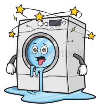 Broken leaking washing machine. PNG - JPG and vector EPS (infinitely scalable).