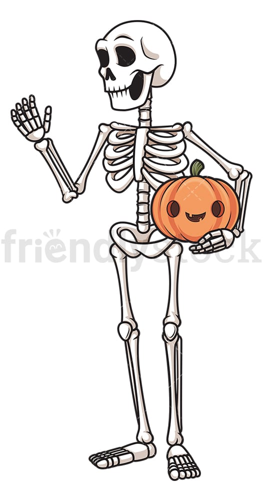 Skeleton Holding Jack-O-Lantern Cartoon Clipart Vector - FriendlyStock