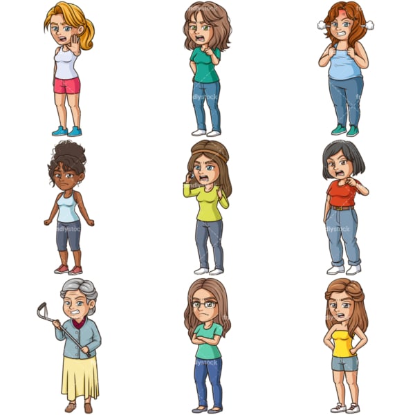 Angry women clipart bundle. PNG - JPG and infinitely scalable vector EPS - on white or transparent background.