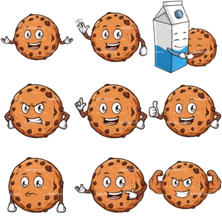 Chocolate chip cookie character. PNG - JPG and infinitely scalable vector EPS - on white or transparent background.