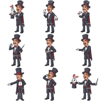 Male magician clipart bundle. PNG - JPG and infinitely scalable vector EPS - on white or transparent background.
