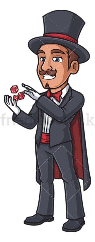 Magician flying dice trick. PNG - JPG and vector EPS (infinitely scalable).