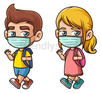 School kids wearing face mask. PNG - JPG and vector EPS file formats (infinitely scalable). Image isolated on transparent background.