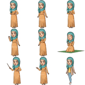 Muslim woman vector bundle. PNG - JPG and infinitely scalable vector EPS - on white or transparent background.