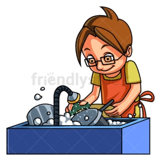 Little boy washing dishes. PNG - JPG and vector EPS (infinitely scalable).