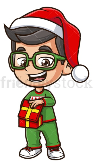 Boy opening christmas present. PNG - JPG and vector EPS (infinitely scalable).